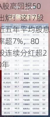 A股高回报50出炉！这17股近五年平均股息率超7%，80股连续分红超20年