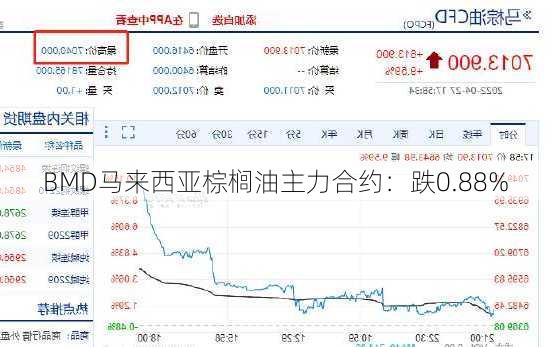 BMD马来西亚棕榈油主力合约：跌0.88%