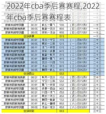 2022年cba季后赛赛程,2022年cba季后赛赛程表