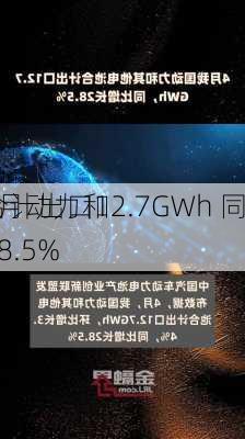 今年4月动力和
电池合计出口12.7GWh 同
增长28.5%