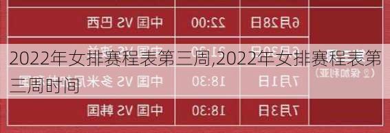 2022年女排赛程表第三周,2022年女排赛程表第三周时间