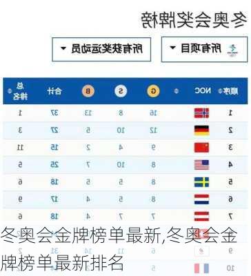 冬奥会金牌榜单最新,冬奥会金牌榜单最新排名