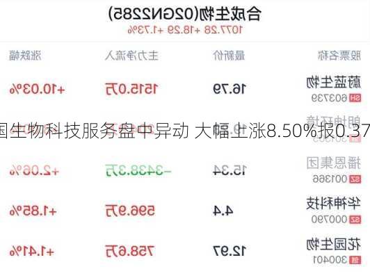 中国生物科技服务盘中异动 大幅上涨8.50%报0.370
元