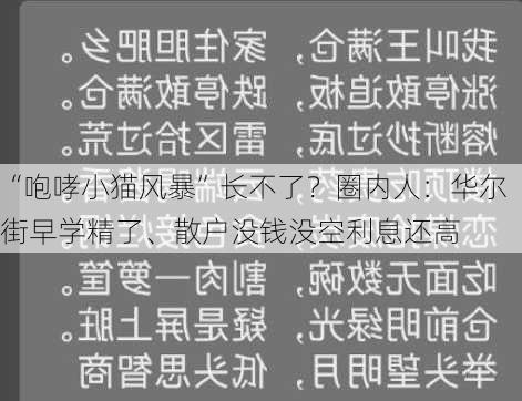 “咆哮小猫风暴”长不了？圈内人：华尔街早学精了、散户没钱没空利息还高