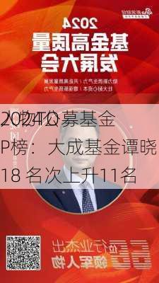 2024公募基金
人物TOP榜：大成基金谭晓冈排名第18 名次上升11名