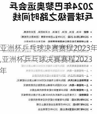 亚洲杯乒乓球决赛赛程2023年,亚洲杯乒乓球决赛赛程2023年