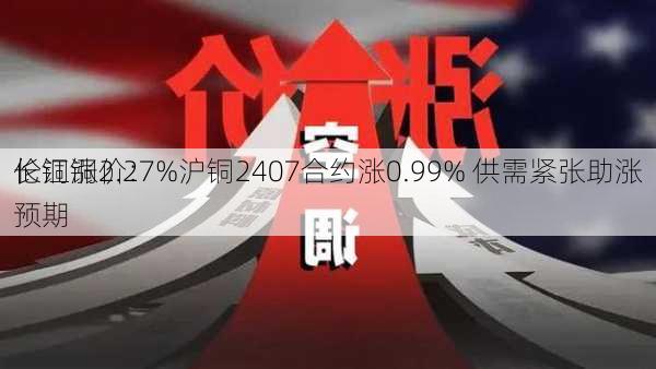 长江铜价：
伦铜涨2.27%沪铜2407合约涨0.99% 供需紧张助涨预期