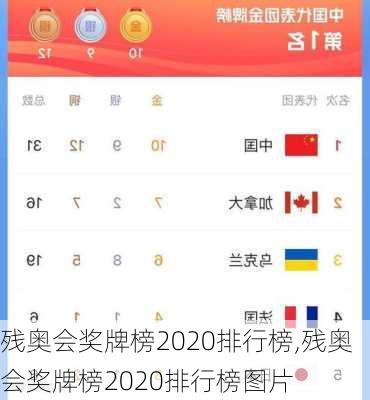 残奥会奖牌榜2020排行榜,残奥会奖牌榜2020排行榜图片