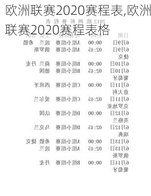 欧洲联赛2020赛程表,欧洲联赛2020赛程表格