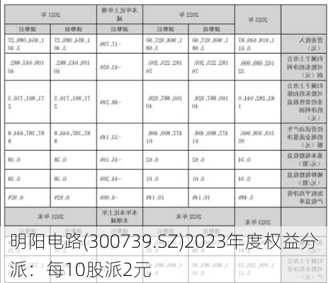 明阳电路(300739.SZ)2023年度权益分派：每10股派2元