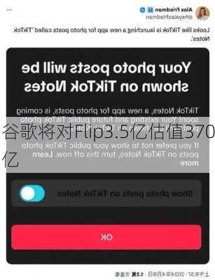 谷歌将对Flip3.5亿估值370亿
