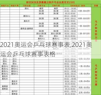 2021奥运会乒乓球赛事表,2021奥运会乒乓球赛事表格