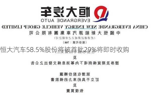 恒大汽车58.5%股份将被首批29%将即时收购