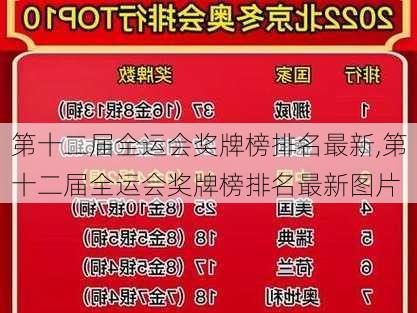 第十二届全运会奖牌榜排名最新,第十二届全运会奖牌榜排名最新图片