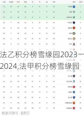 法乙积分榜雪缘园2023一2024,法甲积分榜雪缘园