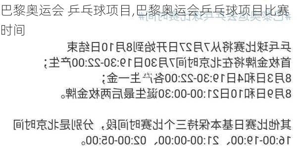 巴黎奥运会 乒乓球项目,巴黎奥运会乒乓球项目比赛时间