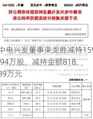 中电兴发董事束龙胜减持159.94万股，减持金额818.89万元