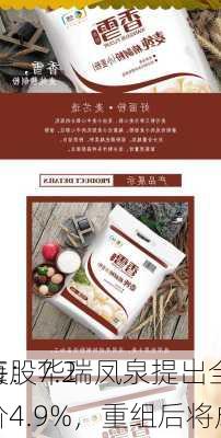 中粮包装：华瑞凤泉提出全面
要约，每股7.21
元，溢价4.9%，重组后将成华瑞母
子
