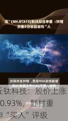 丘钛科技：股价上涨 10.93%，野村重申“买入”评级