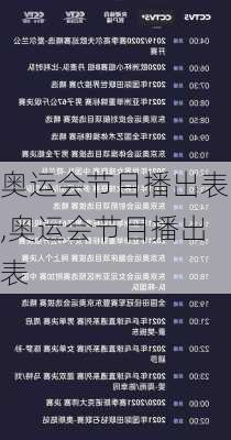 奥运会节目播出表,奥运会节目播出表