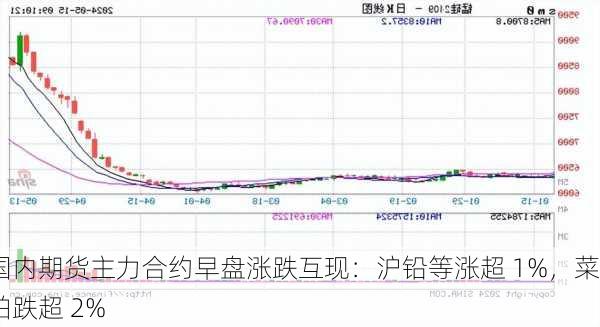 国内期货主力合约早盘涨跌互现：沪铅等涨超 1%，菜粕跌超 2%