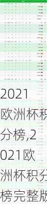 2021欧洲杯积分榜,2021欧洲杯积分榜完整版