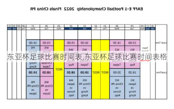 东亚杯足球比赛时间表,东亚杯足球比赛时间表格