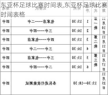 东亚杯足球比赛时间表,东亚杯足球比赛时间表格