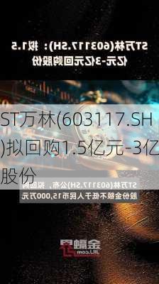 ST万林(603117.SH)拟回购1.5亿元-3亿元
股份