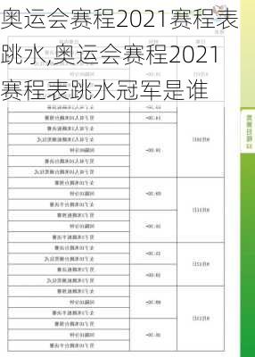 奥运会赛程2021赛程表跳水,奥运会赛程2021赛程表跳水冠军是谁