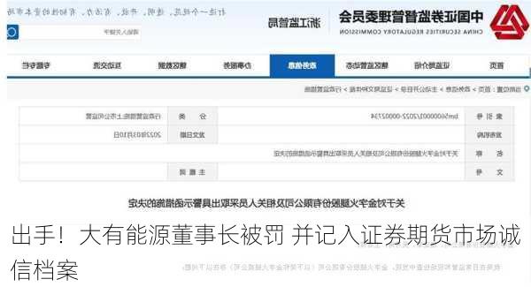 
出手！大有能源董事长被罚 并记入证券期货市场诚信档案