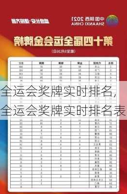 全运会奖牌实时排名,全运会奖牌实时排名表