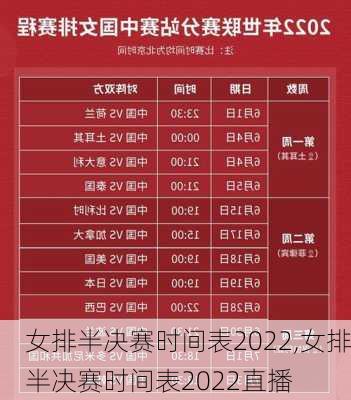 女排半决赛时间表2022,女排半决赛时间表2022直播