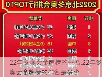 22年冬奥会金牌榜的排名,22年冬奥会金牌榜的排名是多少