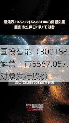 国投智能（300188.SZ）7月1
解禁上市5567.05万股，为特定对象发行股份