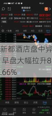 新都酒店盘中异动 早盘大幅拉升8.66%