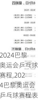 2024巴黎奥运会乒乓球赛程,2024巴黎奥运会乒乓球赛程表