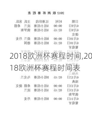 2018欧洲杯赛程时间,2018欧洲杯赛程时间表