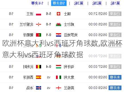 欧洲杯意大利vs西班牙角球数,欧洲杯意大利vs西班牙角球数据