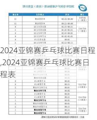 2024亚锦赛乒乓球比赛日程,2024亚锦赛乒乓球比赛日程表