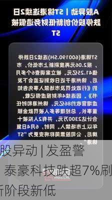 A股异动 | 发盈警，泰豪科技跌超7%刷新阶段新低