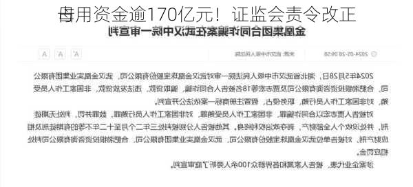 母
占用资金逾170亿元！证监会责令改正