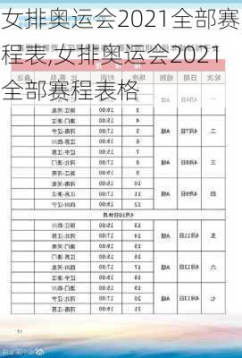 女排奥运会2021全部赛程表,女排奥运会2021全部赛程表格