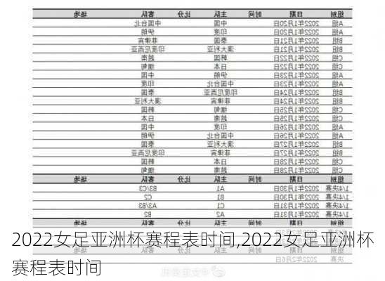 2022女足亚洲杯赛程表时间,2022女足亚洲杯赛程表时间