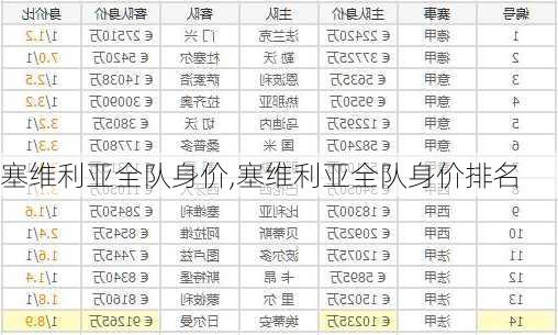 塞维利亚全队身价,塞维利亚全队身价排名