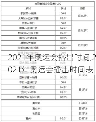 2021年奥运会播出时间,2021年奥运会播出时间表