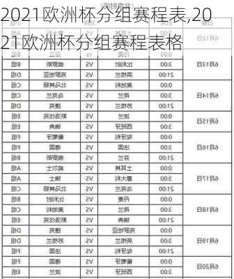 2021欧洲杯分组赛程表,2021欧洲杯分组赛程表格