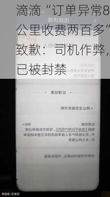 滴滴“订单异常8公里收费两百多”致歉：司机作弊，已被封禁