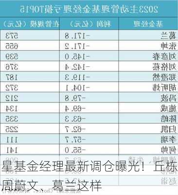 明星基金经理最新调仓曝光！丘栋荣、周蔚文、葛兰这样
作……