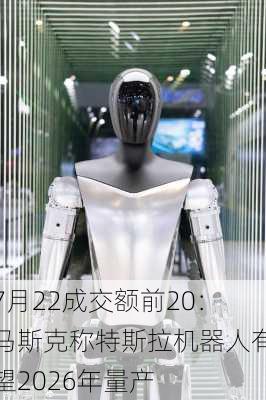 7月22成交额前20：马斯克称特斯拉机器人有望2026年量产